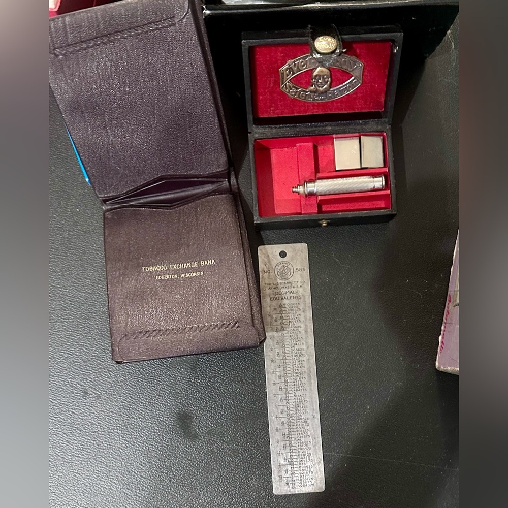 Antique & VTG Unique Collection of Men’s Items Nickel Razor Tobacco Wallet plus